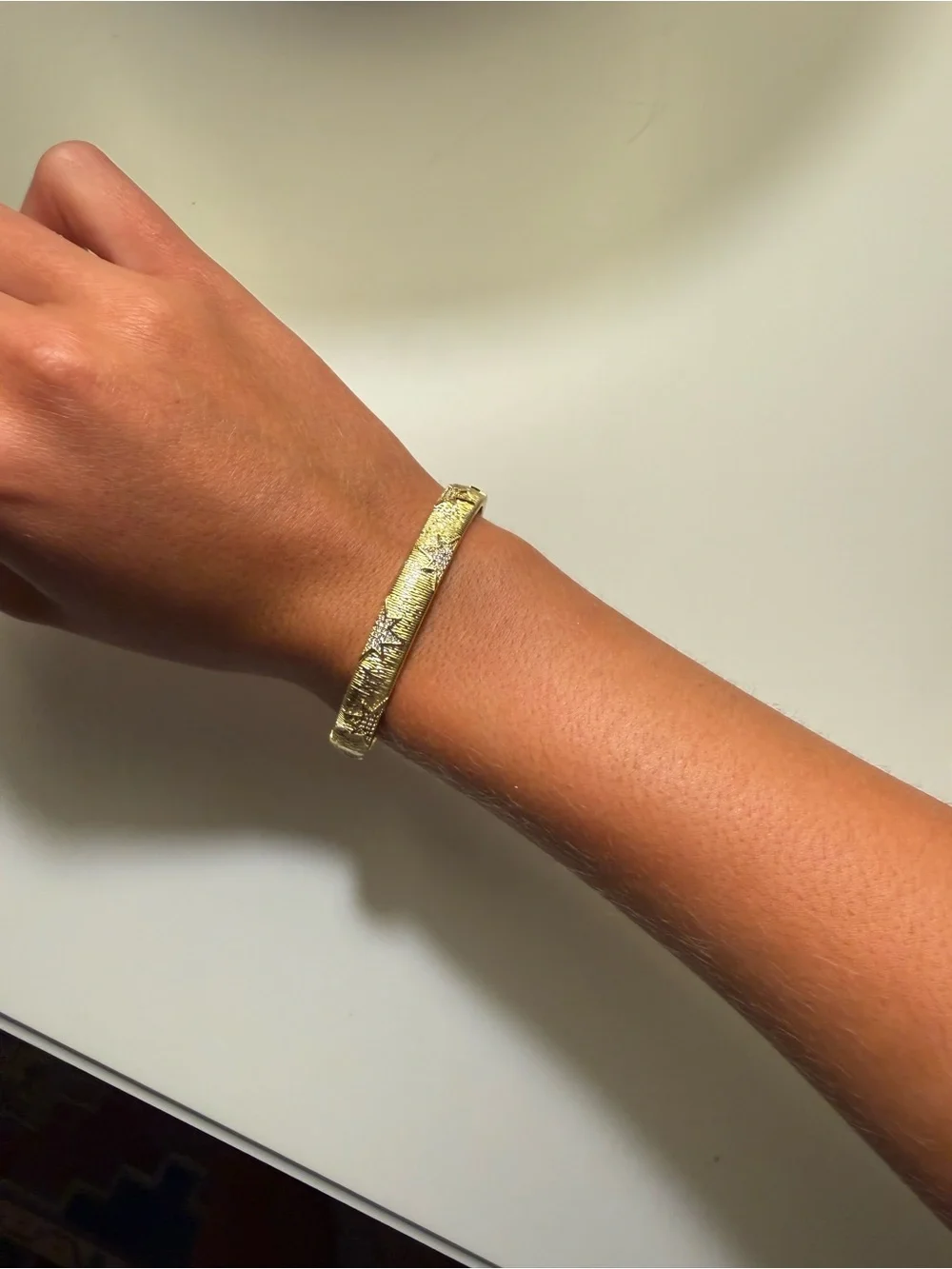 Gold Star-Textured Bangle Bracelet - Women Jewelry